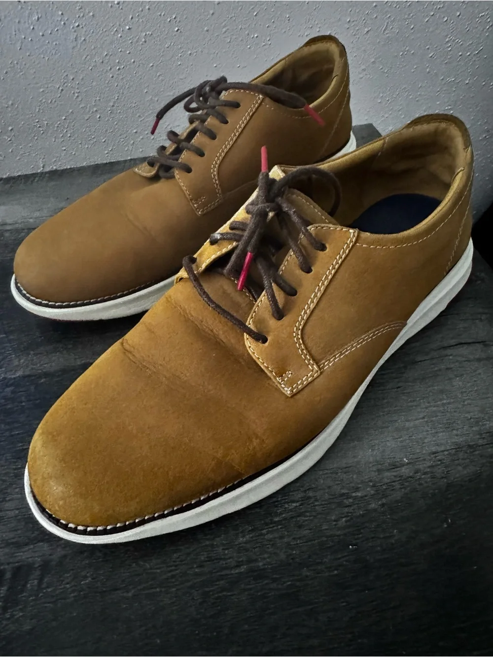 Cole Haan Tan Suede Derby Shoes with White Sole